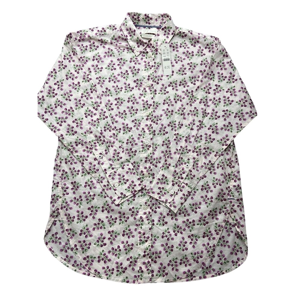J.Crew Womens 0 Pink Floral Berry Print Button Up Long Sleeve Cotton Top BG297